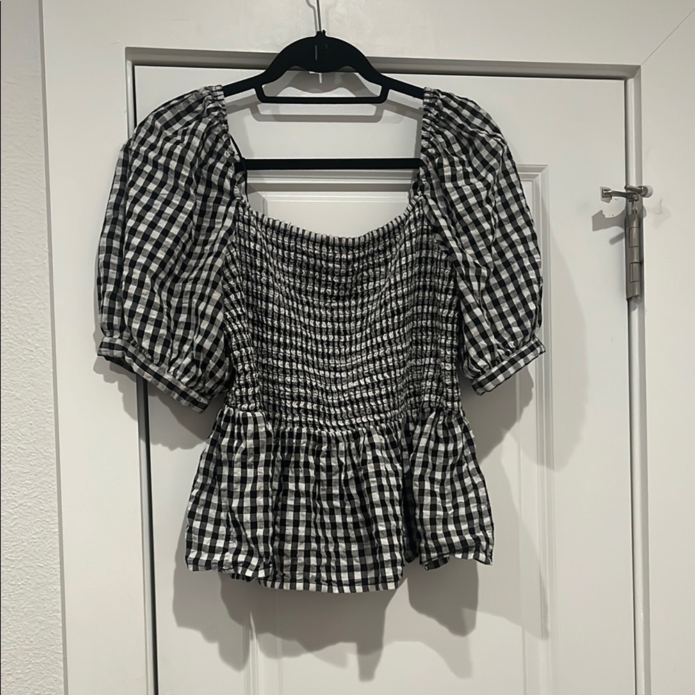 New Look Black and White Checkered Blouse